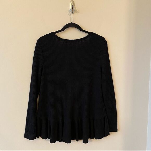Anthropologie-Eri + Ali Waffle Peplum Black Long Sleeve Thermal (Small) - Picture 3 of 11